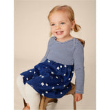 Babys Mix Print 2-Tone Long Sleeve Skirt Dress, Blue
