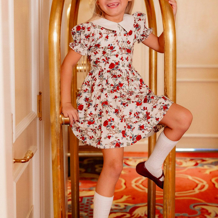 Mini Aveline Dress in Red & Green Rustic Floral