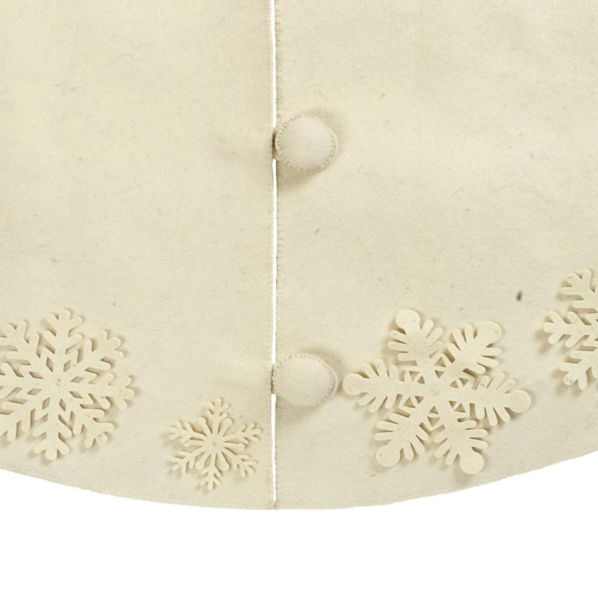 Snowflakes Hand-felted Wool Cream XL Christmas Tree Skirt Felt 72" Arcadia Home