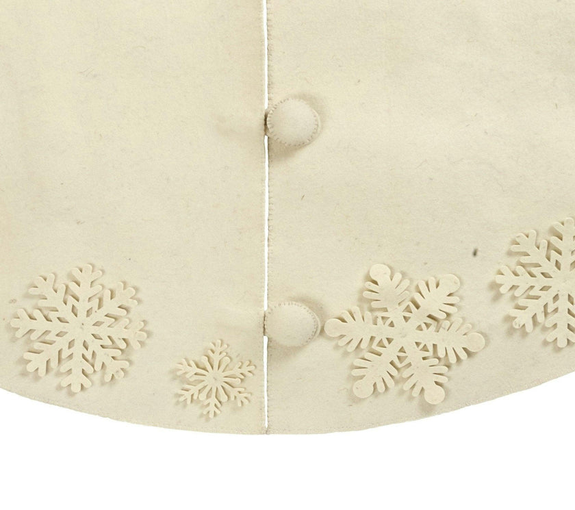 Snowflakes Hand-felted Wool Cream XL Christmas Tree Skirt Felt 72"