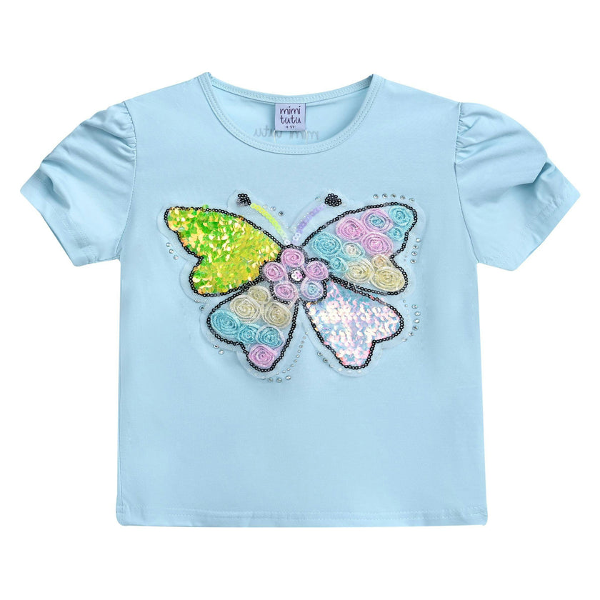 Blue Butterfly Applique T-Shirt