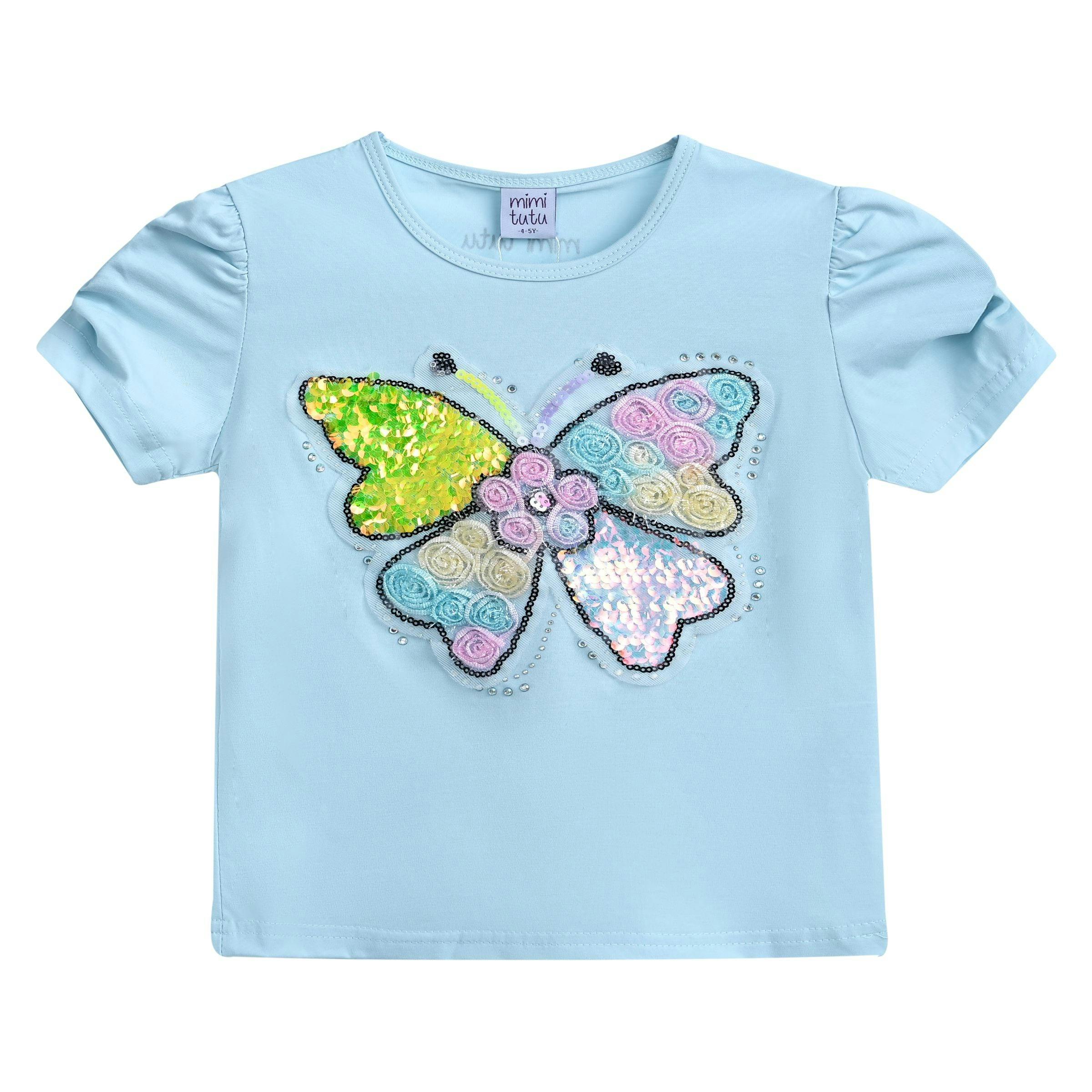 Blue Butterfly Applique T-Shirt