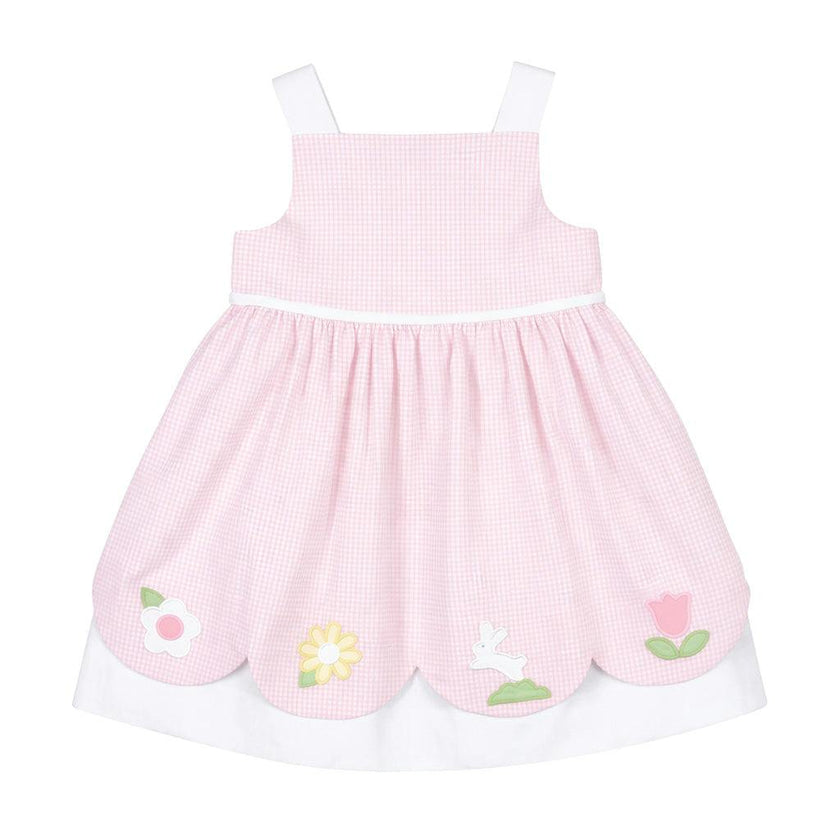 Seersucker Check Dress W/Flowers & DUPLICATE