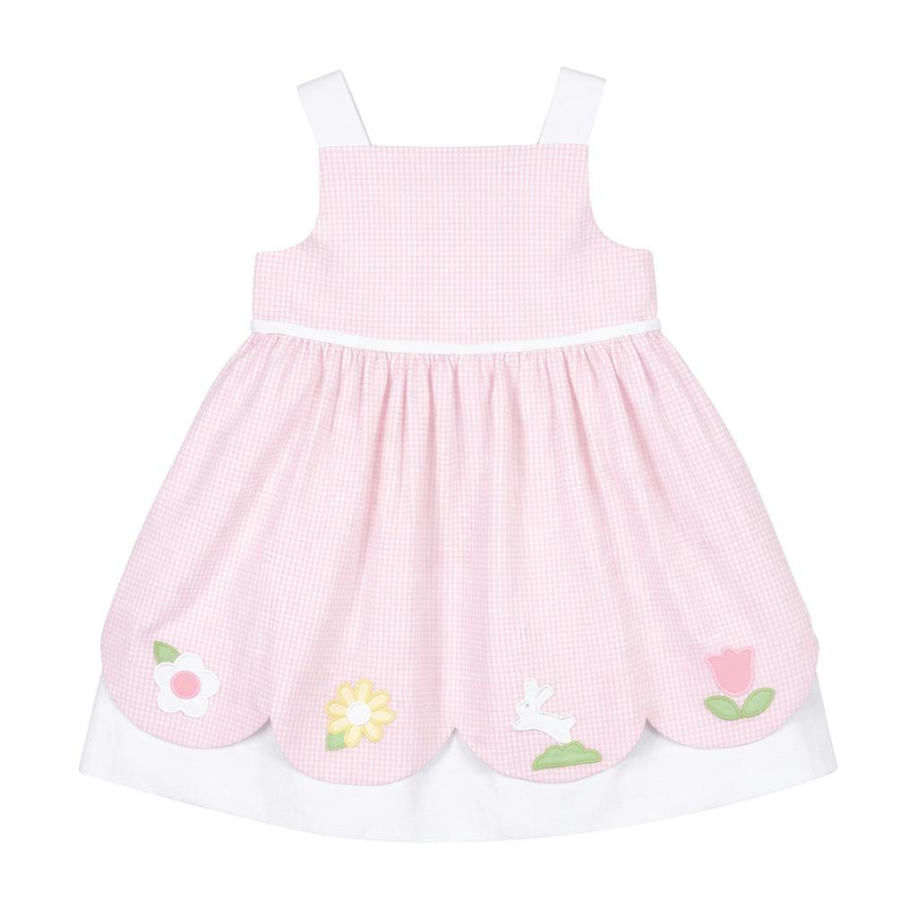 Seersucker Check Dress W/Flowers & DUPLICATE