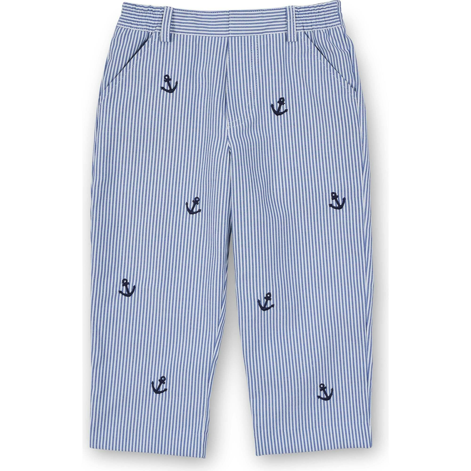 Stripe Fake Fly Pants With Anchors