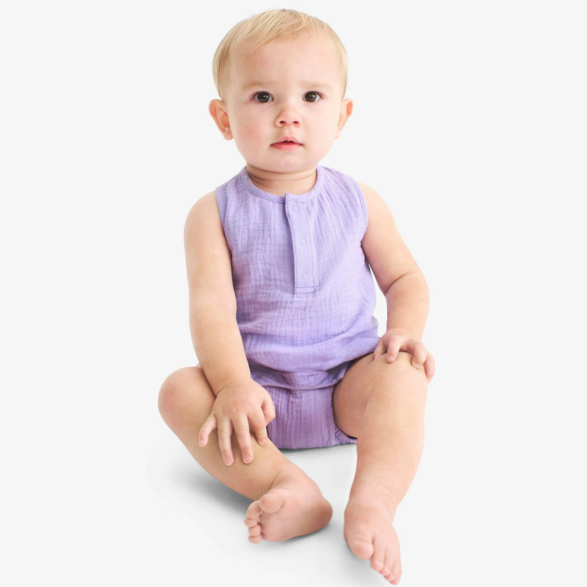 Clearance baby cotton gauze henley bubble shortie