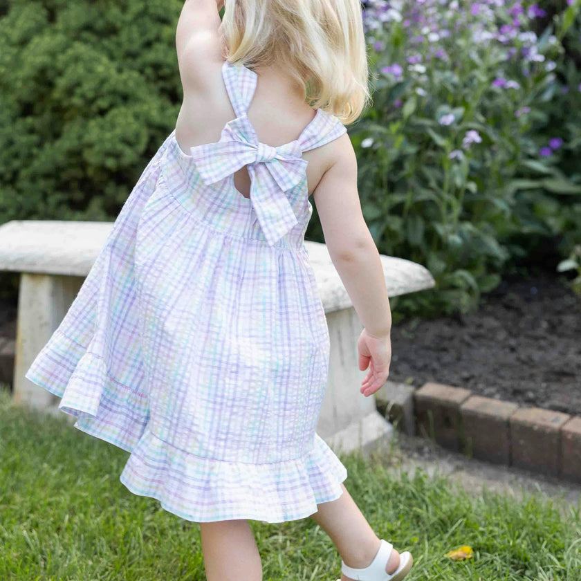 Plaid Seersucker Dress With Flowers
