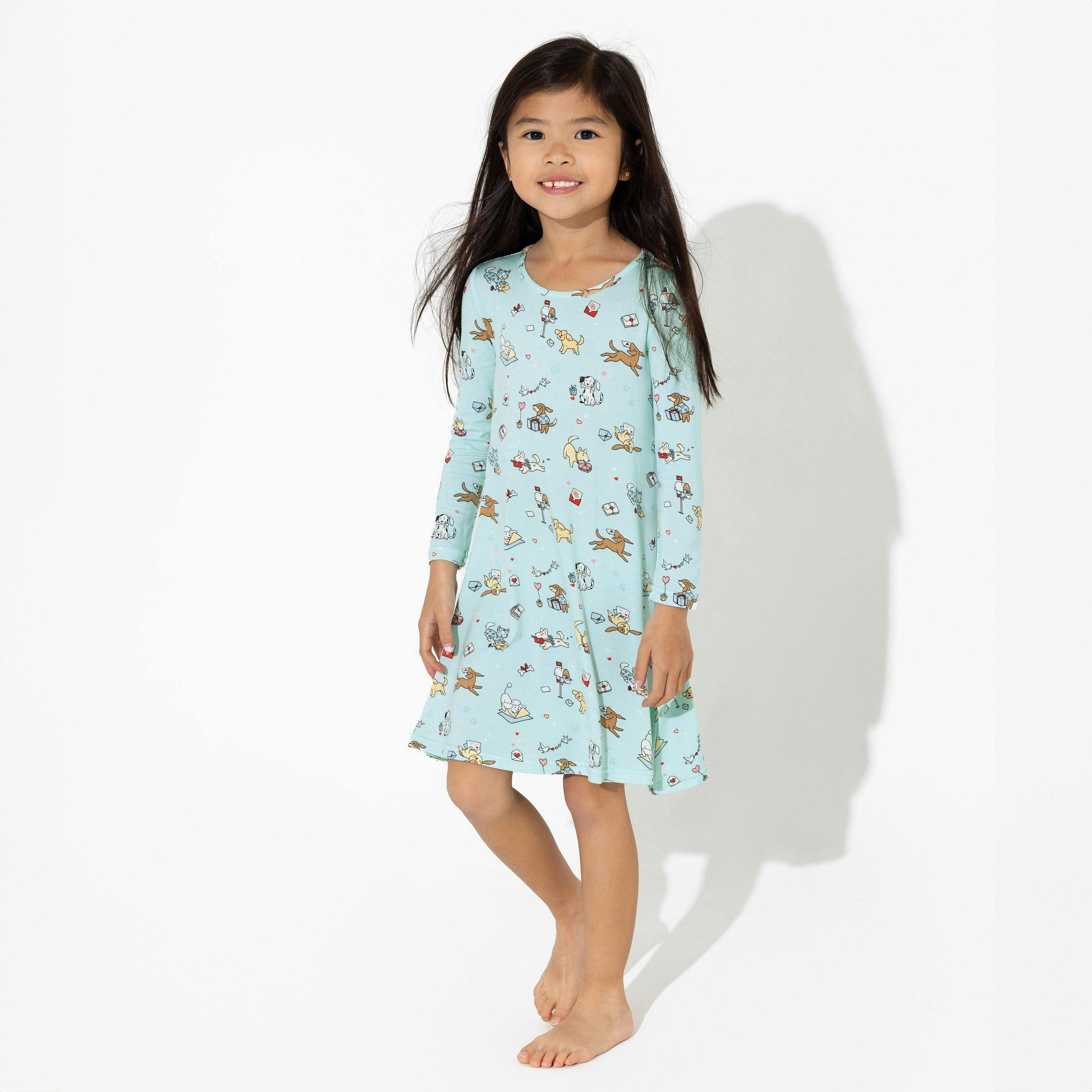 Valentines Pups Bamboo Girls' Long Sleeve Dress