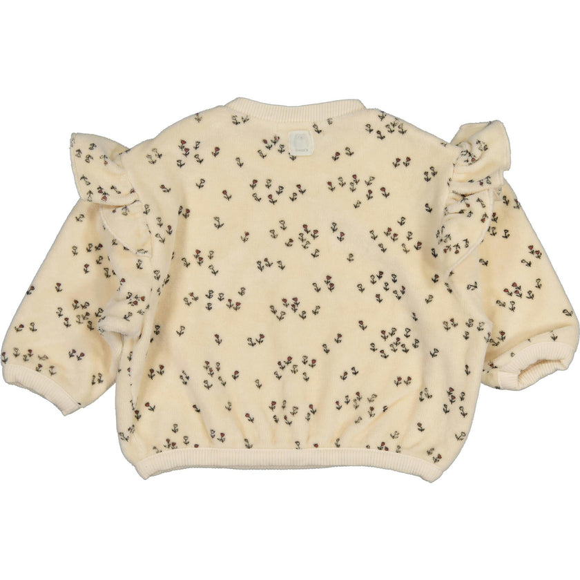 Velvet Sweatshirt with Ruffled Shoulders