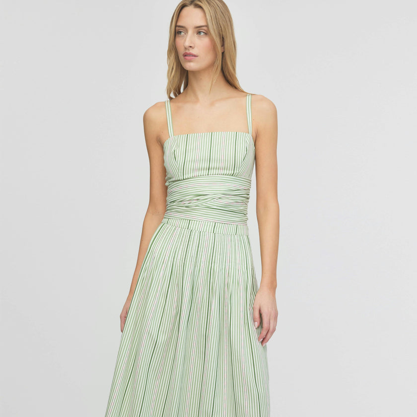 The Miranda Top - Green Jacquard Stripe