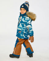 Two Piece Play Snowsuit Blue Bear Print With Rust Pants