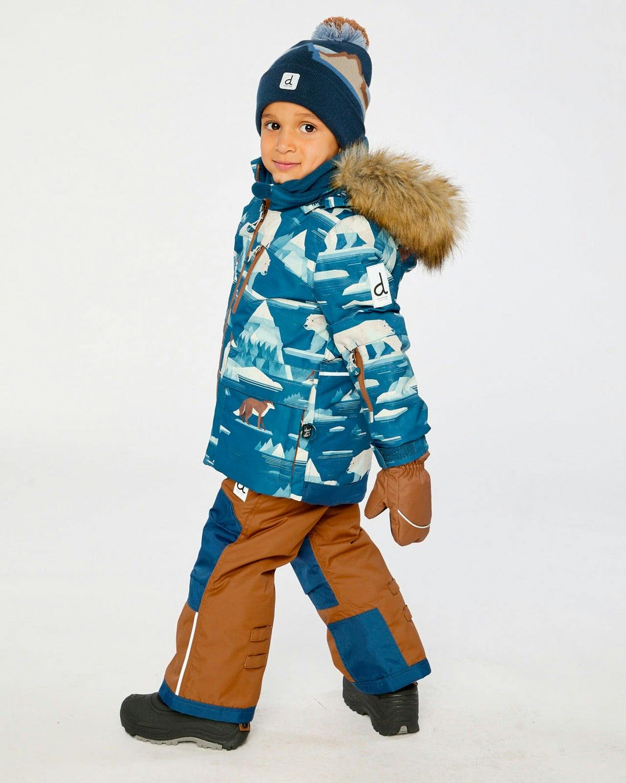 Two Piece Play Snowsuit Blue Bear Print With Rust Pants