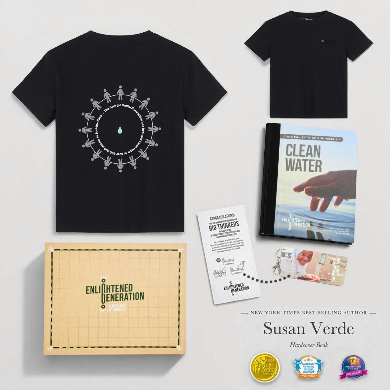 Water Gift Box with Black Secret Message Pocket Kids Tee, Book, and Activities