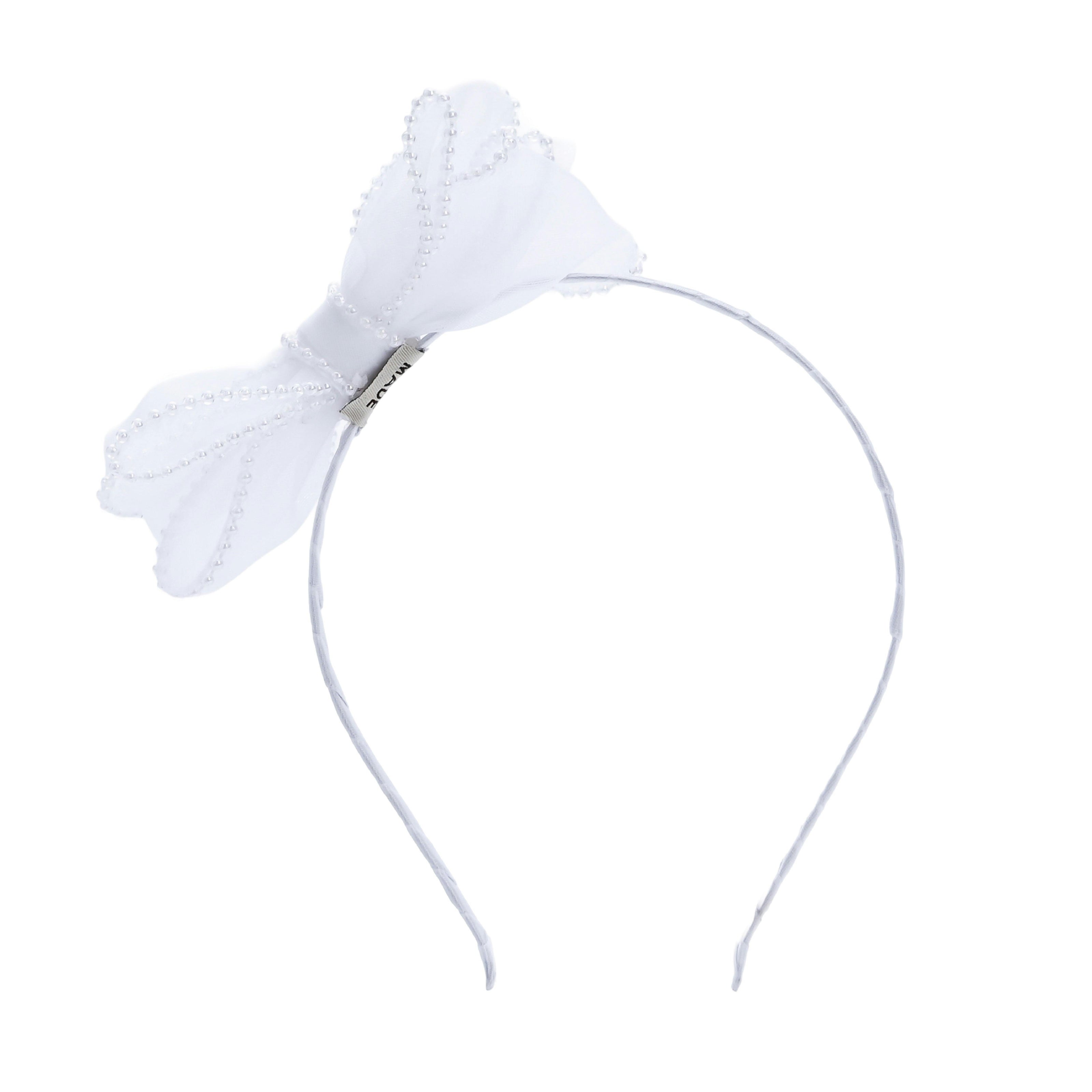 White Elegant Pearl Bow Headband