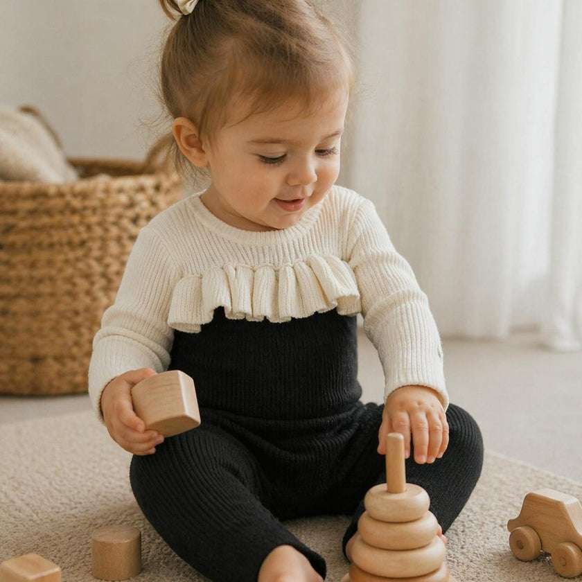 Color-Block Ruffle Knit Long Sleeve Top
