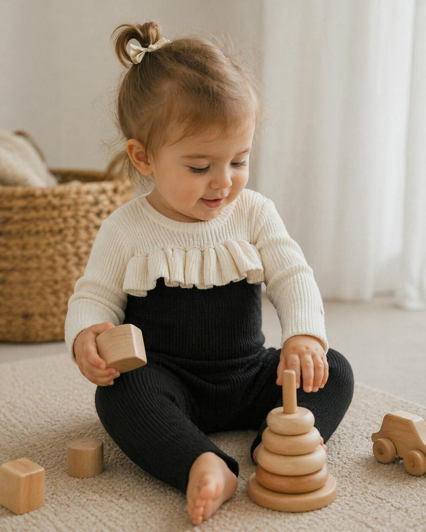 Color-Block Ruffle Knit Long Sleeve Top