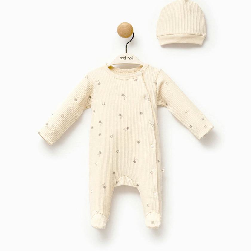 Cream Star Print Babygrow & Hat