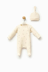 Cream Star Print Babygrow & Hat