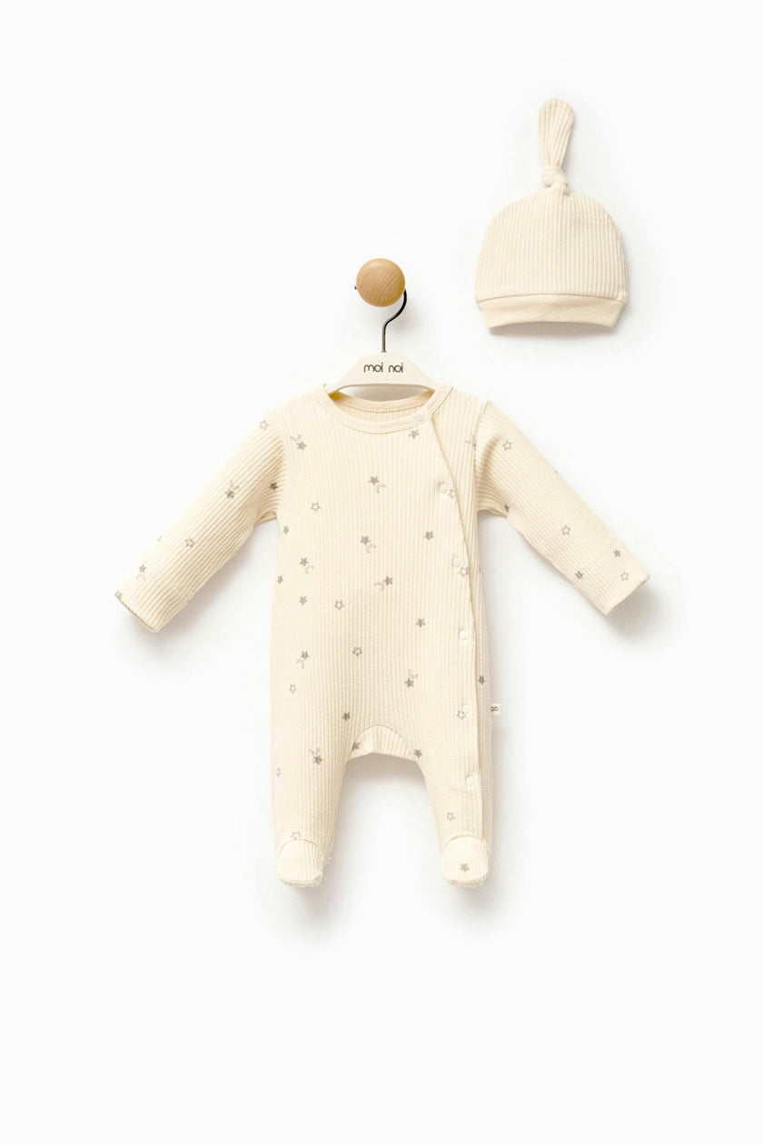 Cream Star Print Babygrow & Hat