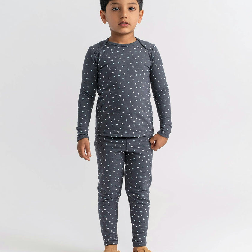 Print 2Pc Set Navy