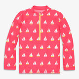 Clearance kids long sleeve half-zip rash guard in sailboats