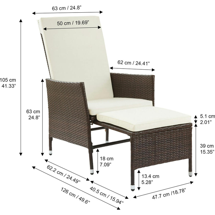Outdoor Rattan Patio Lounge Chair With Pull-Out Ottoman And Cushions