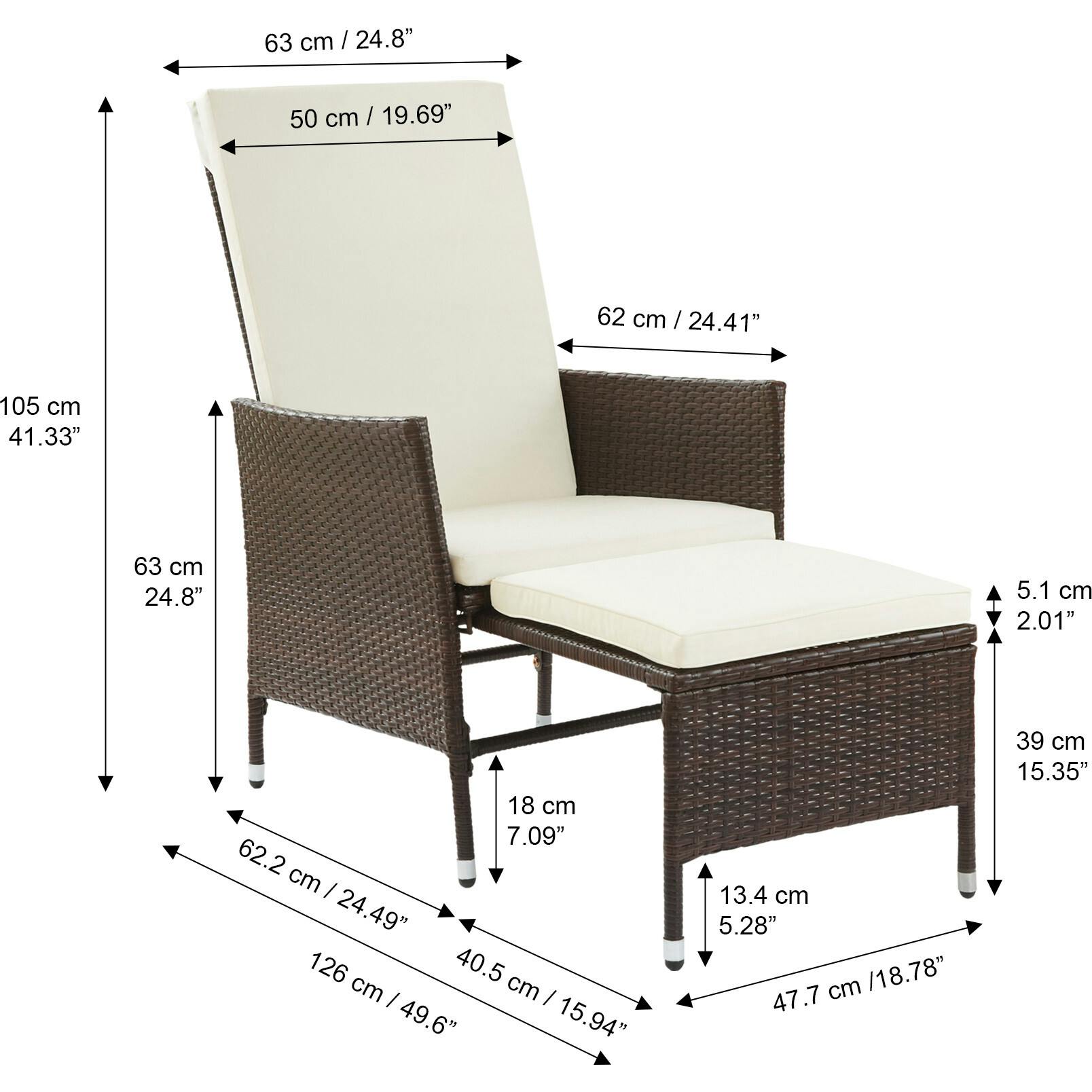 Outdoor Rattan Patio Lounge Chair With Pull-Out Ottoman And Cushions