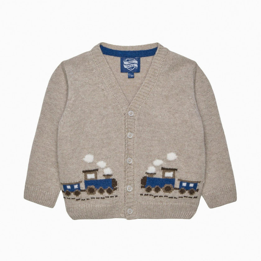 Baby Train Cardigan in Oatmeal