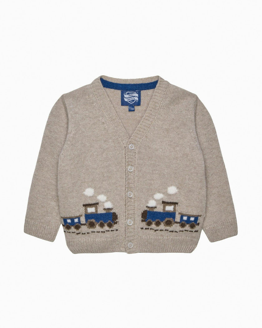 Baby Train Cardigan in Oatmeal