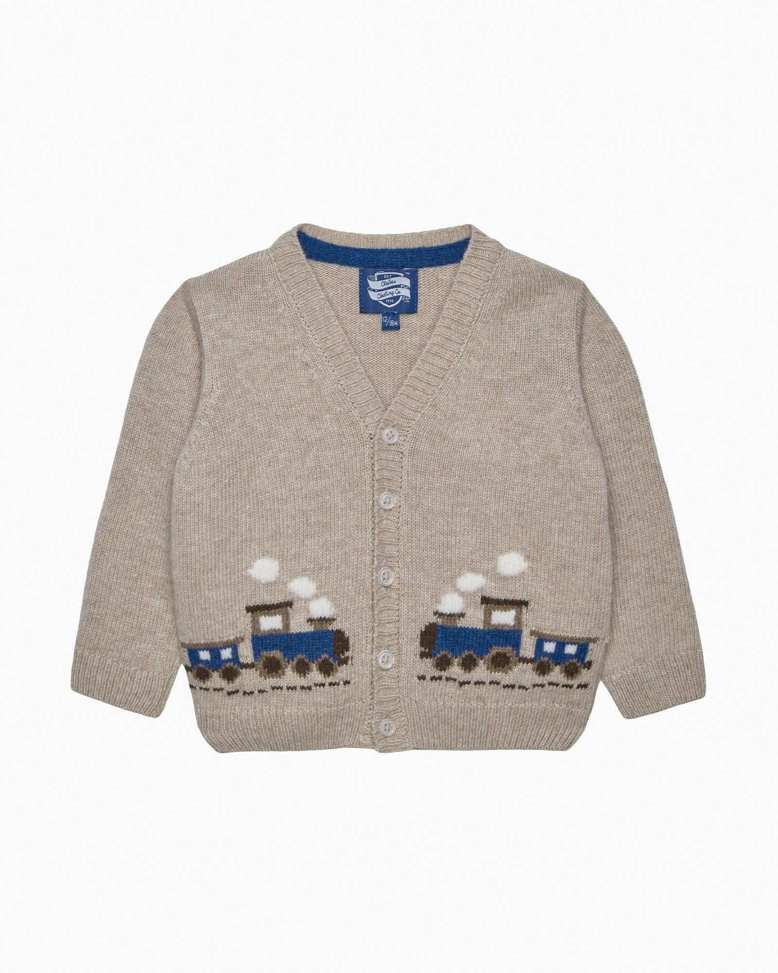 Baby Train Cardigan in Oatmeal