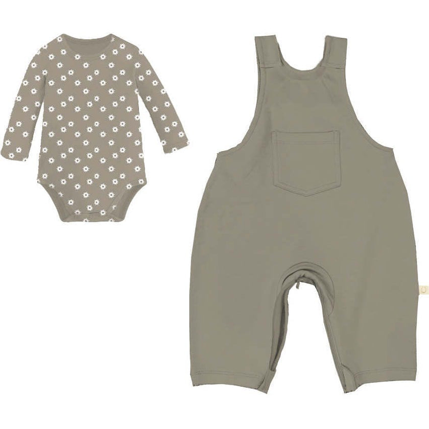 Bamboo Fleece Onesie Overall Set, Tan