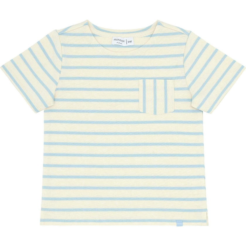 Unisex Cream And Powder Blue Stripe Boatneck Tee