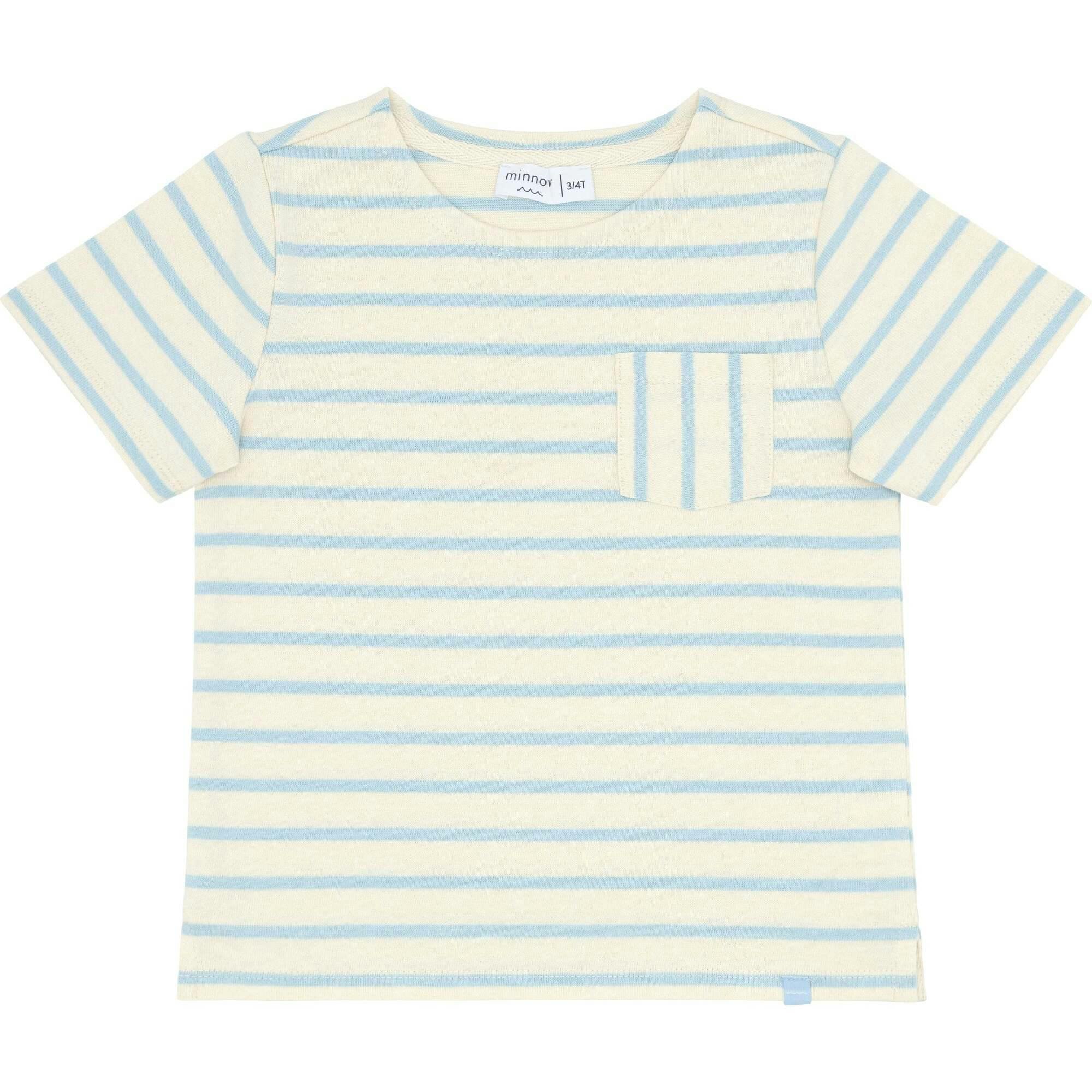Unisex Cream And Powder Blue Stripe Boatneck Tee