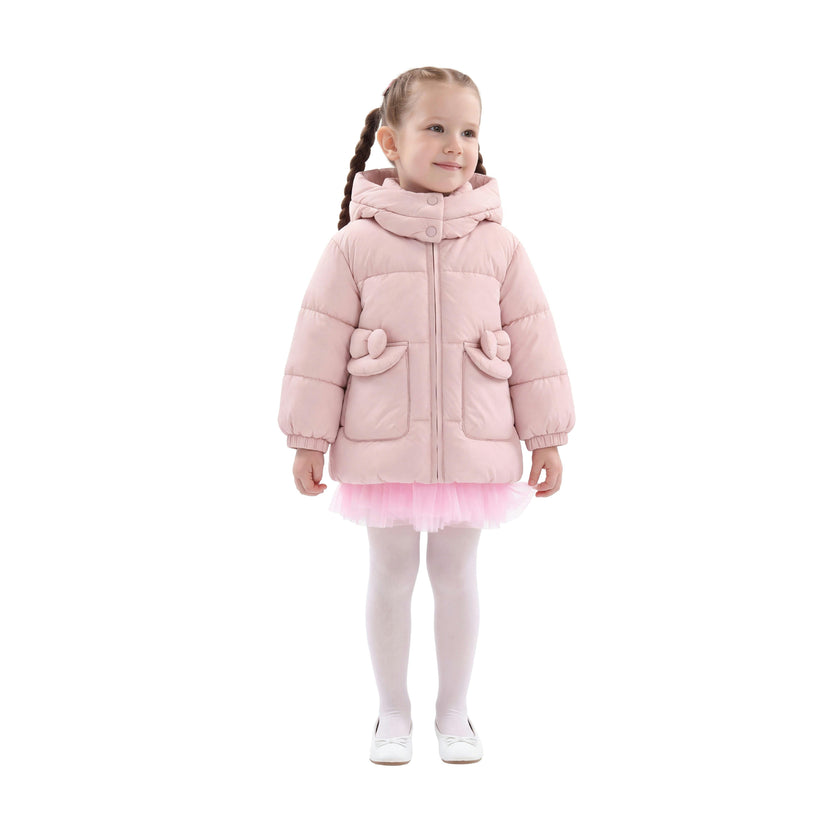 Pink Bow-Detail Puffer Jacket