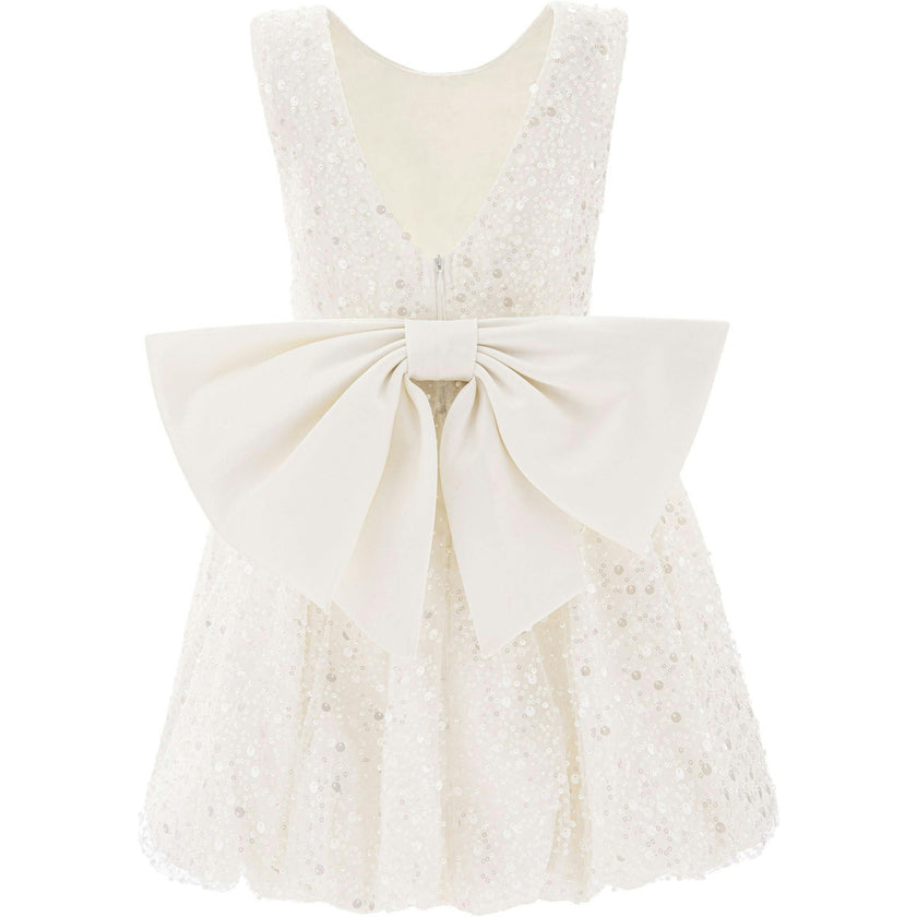 Pearl White Ainsley Sequin Bow Dress
