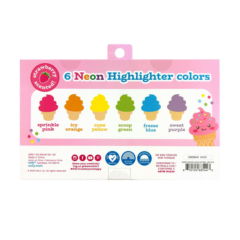 Sweet Scoops Scented Neon Highlighters - Set of 6