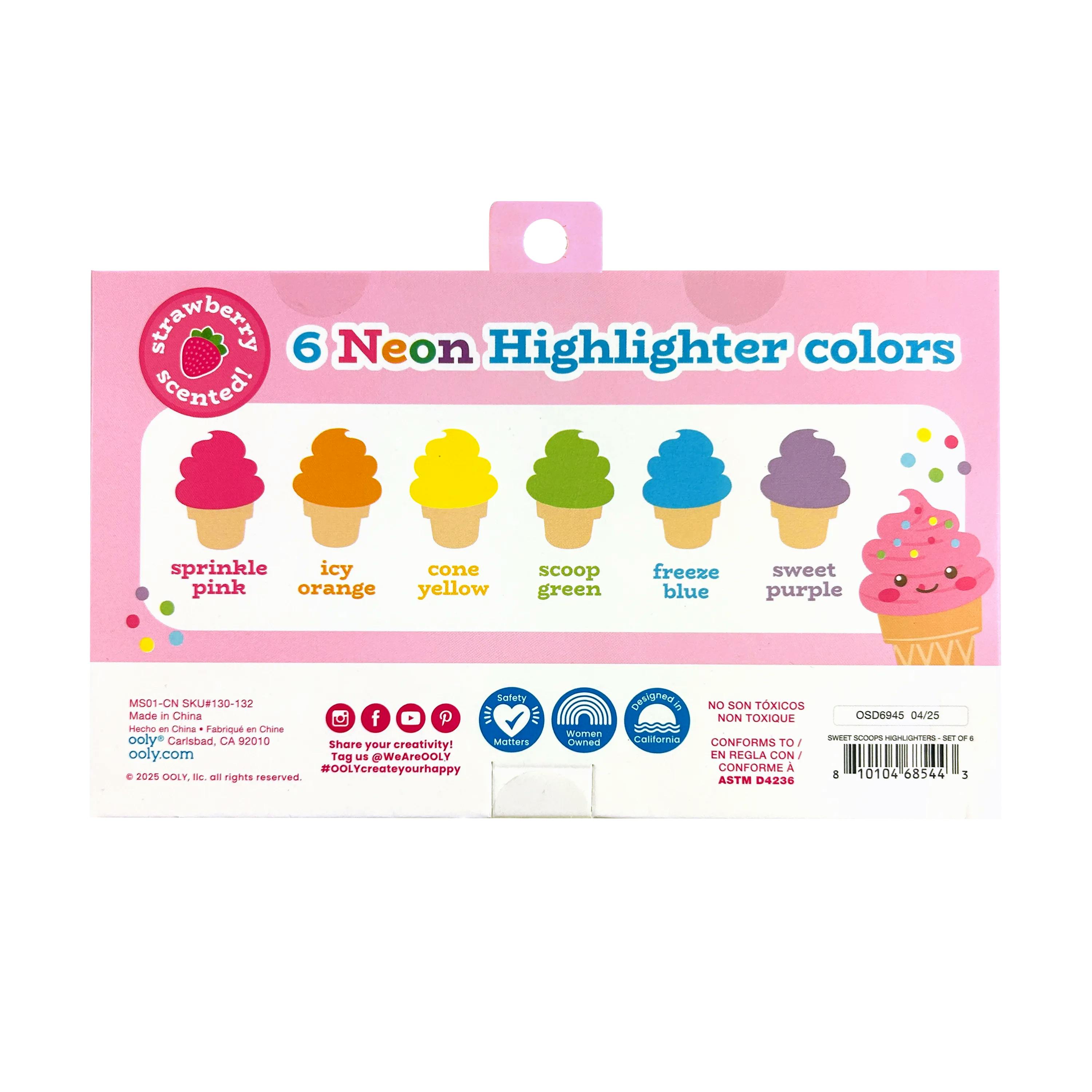 Sweet Scoops Scented Neon Highlighters - Set of 6
