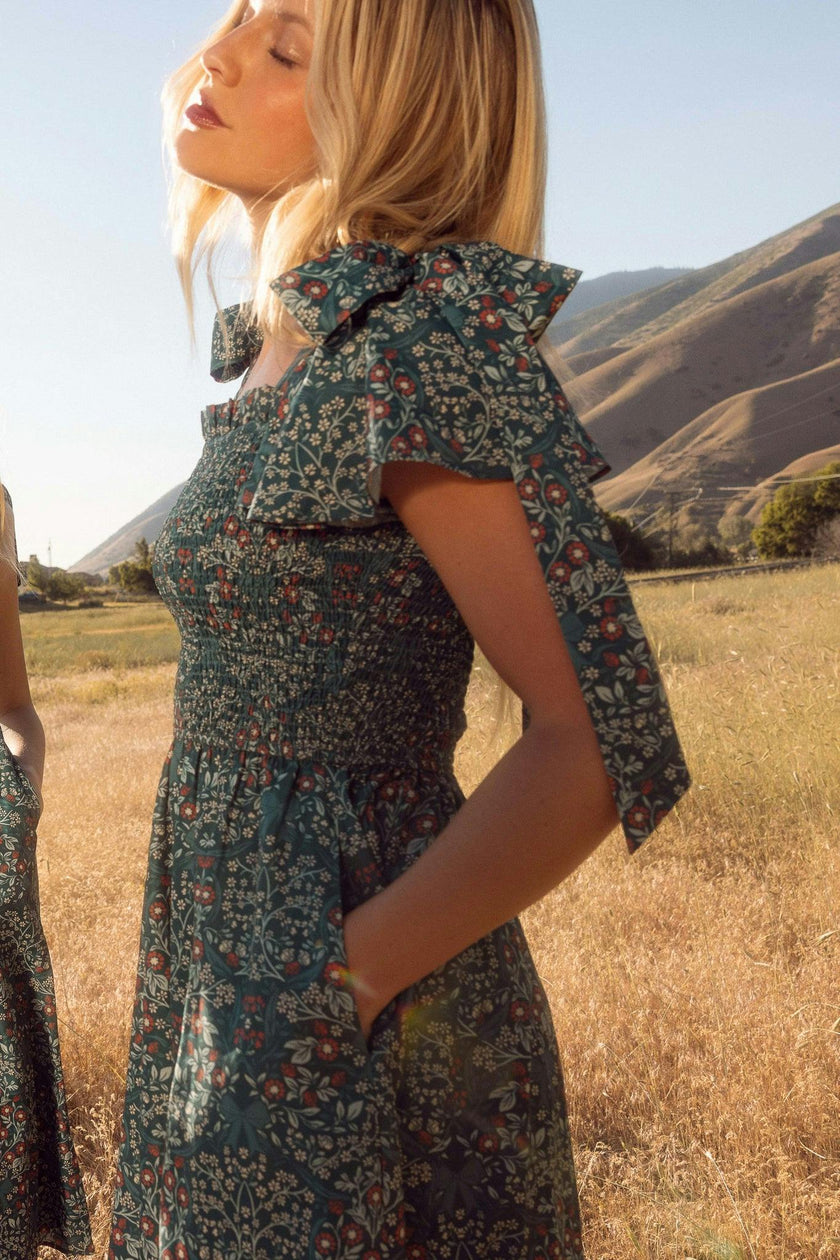 Rayna Dress in Teal Ribboned Garden