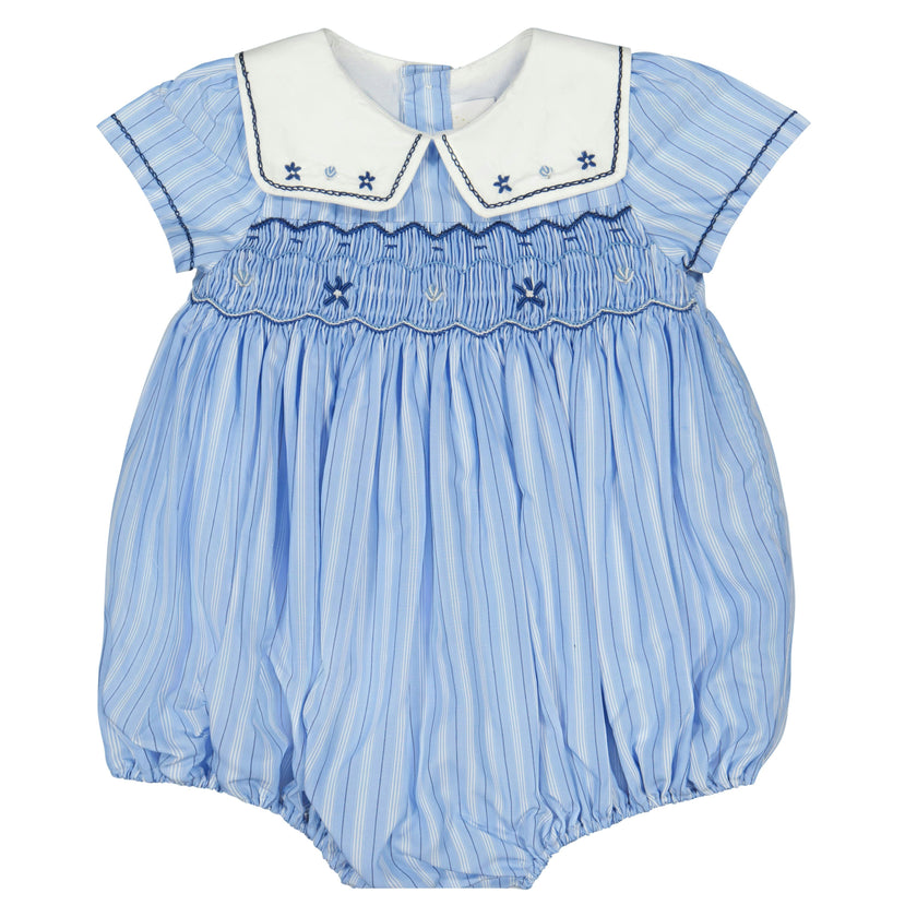 Riviera Blue Stripe Smocked Bubble Romper