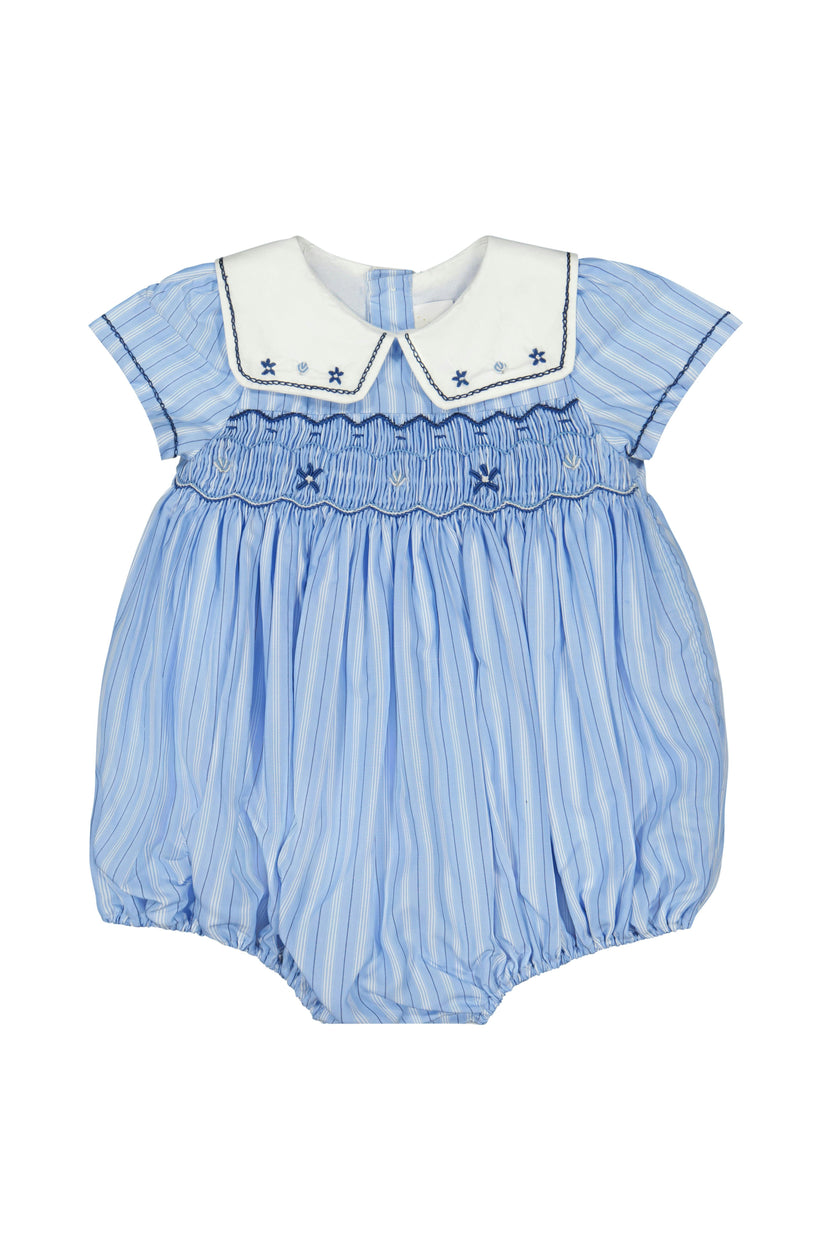 Riviera Blue Stripe Smocked Bubble Romper