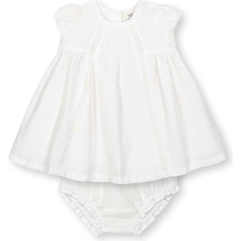 Short Sleeve Special Occasion Linen Pintuck Dress, White