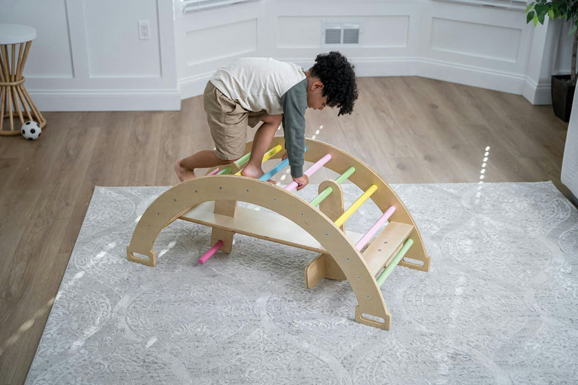 Bazel 6-in-1 Pikler Climber Set | Wooden Triangle, Rocker Arch & Slide for Toddlers