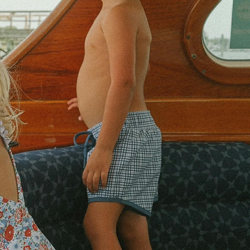 boys newport navy gingham boardie