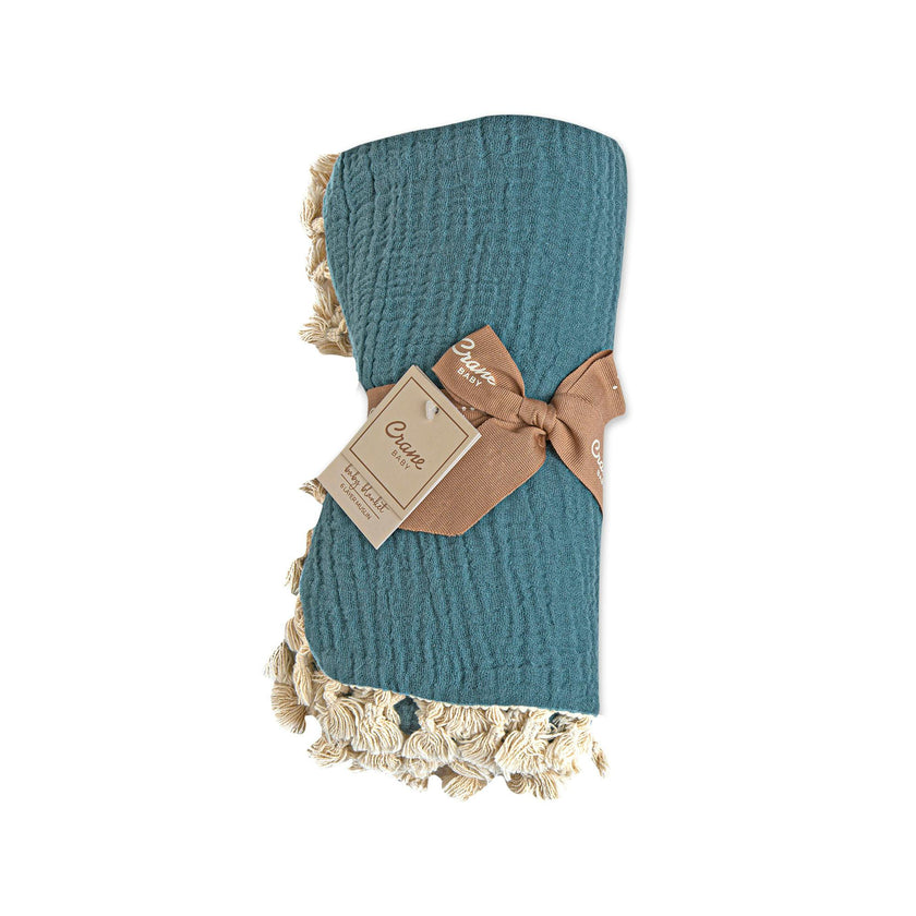 6-Layer Cotton Muslin Baby Blanket (Riverstone Blue)