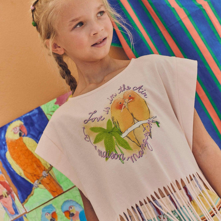 BIRDS FRINGE TOP BLUSH