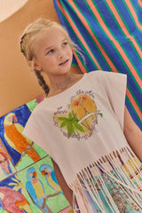 BIRDS FRINGE TOP BLUSH