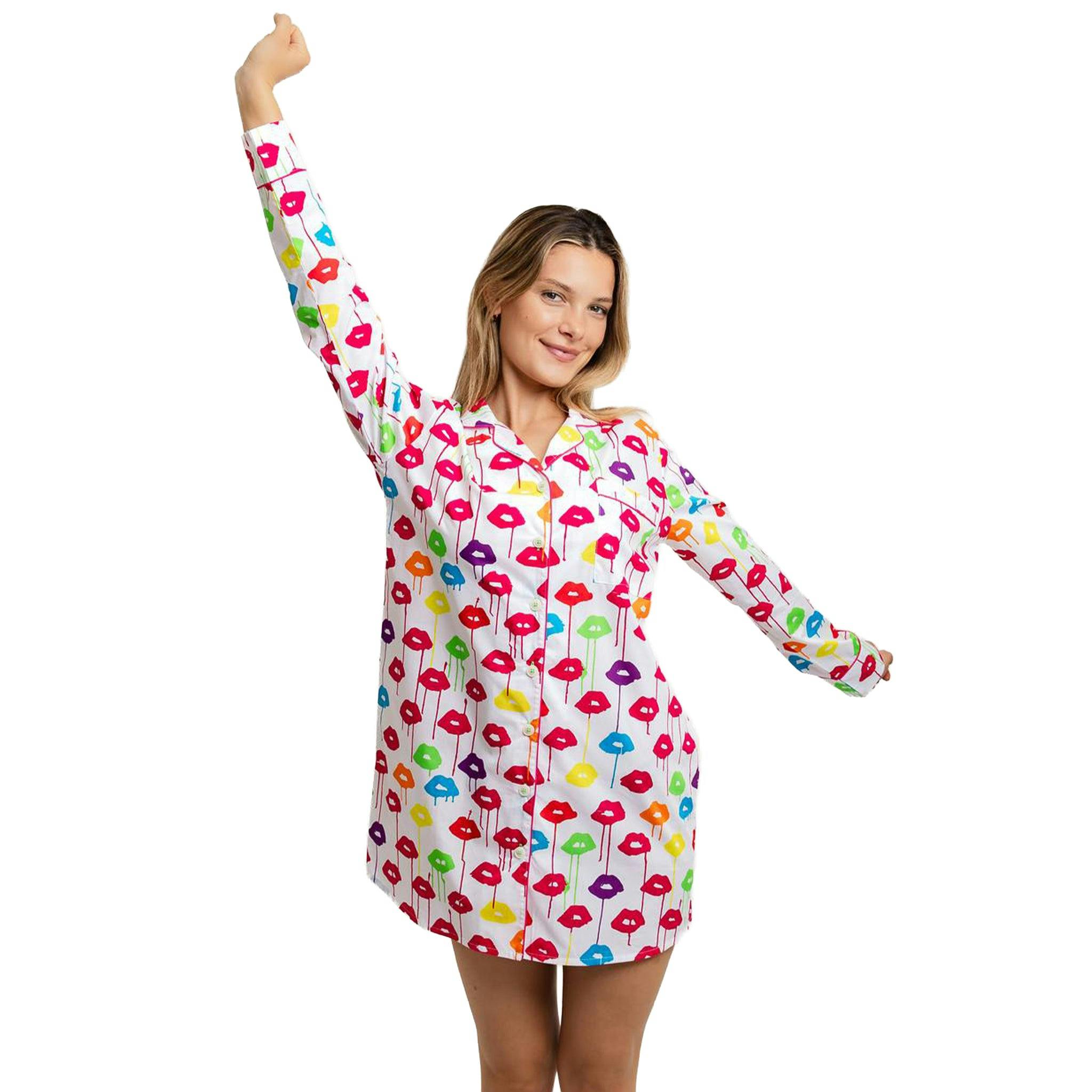 Women's Drawbertson Drippy Lips Night Shirt - Organic Cotton Poplin