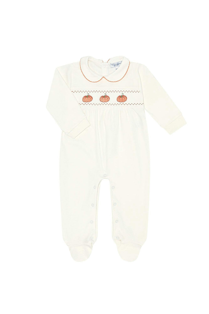 Ivory Pumpkin Patch Embroidered Footie