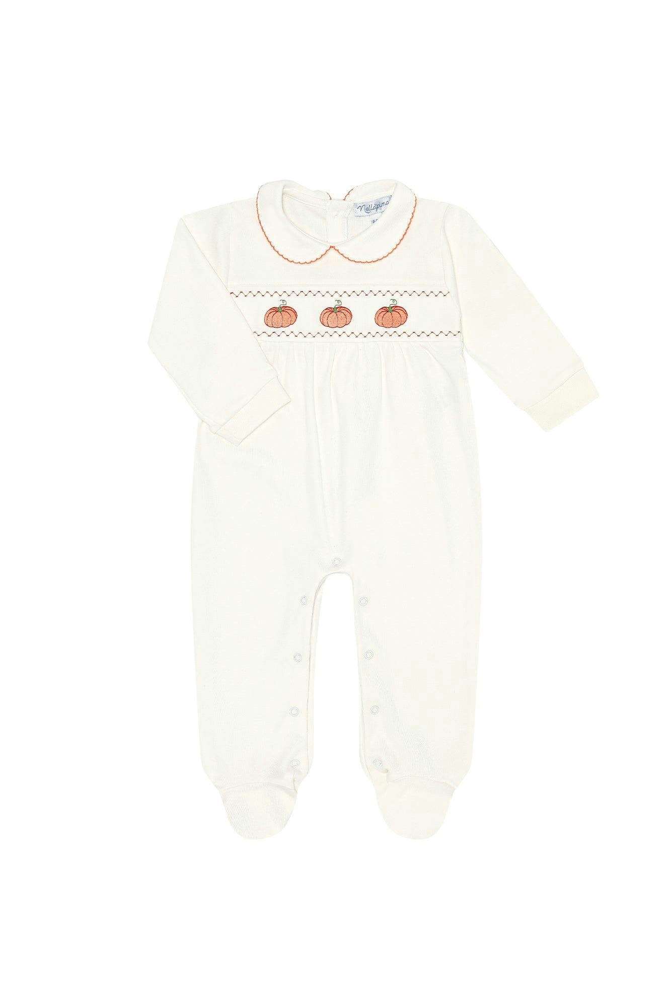 Ivory Pumpkin Patch Embroidered Footie