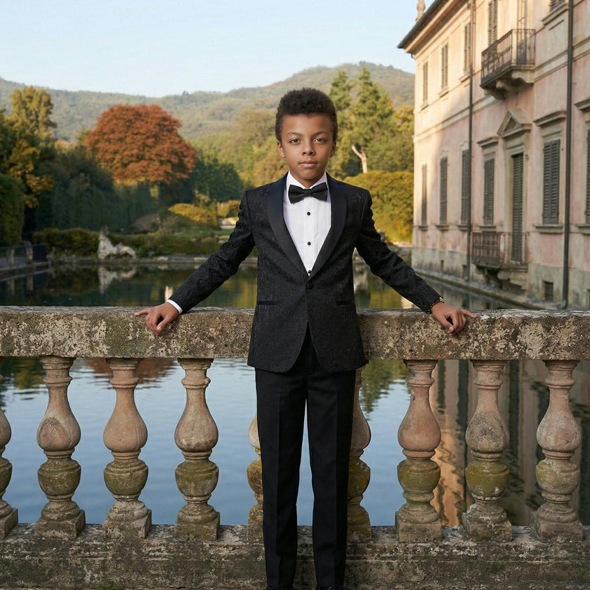 Textured Suit Set with Satin Lapels
